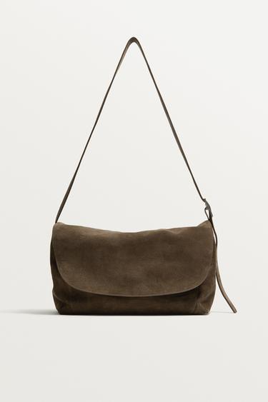 LEATHER CROSSBODY BAG - Brown by Zara