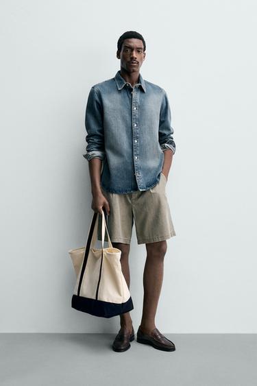 COTTON-LYOCELL DENIM OVERSHIRT - Mid-blue by Zara - Image 0