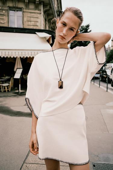 CONTRAST EMBROIDERY KNIT TOP - White by Zara - Image 1