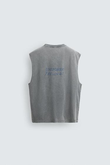 RELAXED FIT TANK TOP WITH PRINTS - Grey by Zara - Image 7