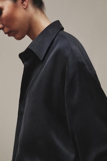 CHEMISE EN SOIE - Bleu de Zara - Image 4