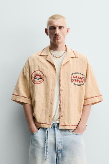 BOXY FIT JACQUARD EMBROIDERED SHIRT - Sand by Zara