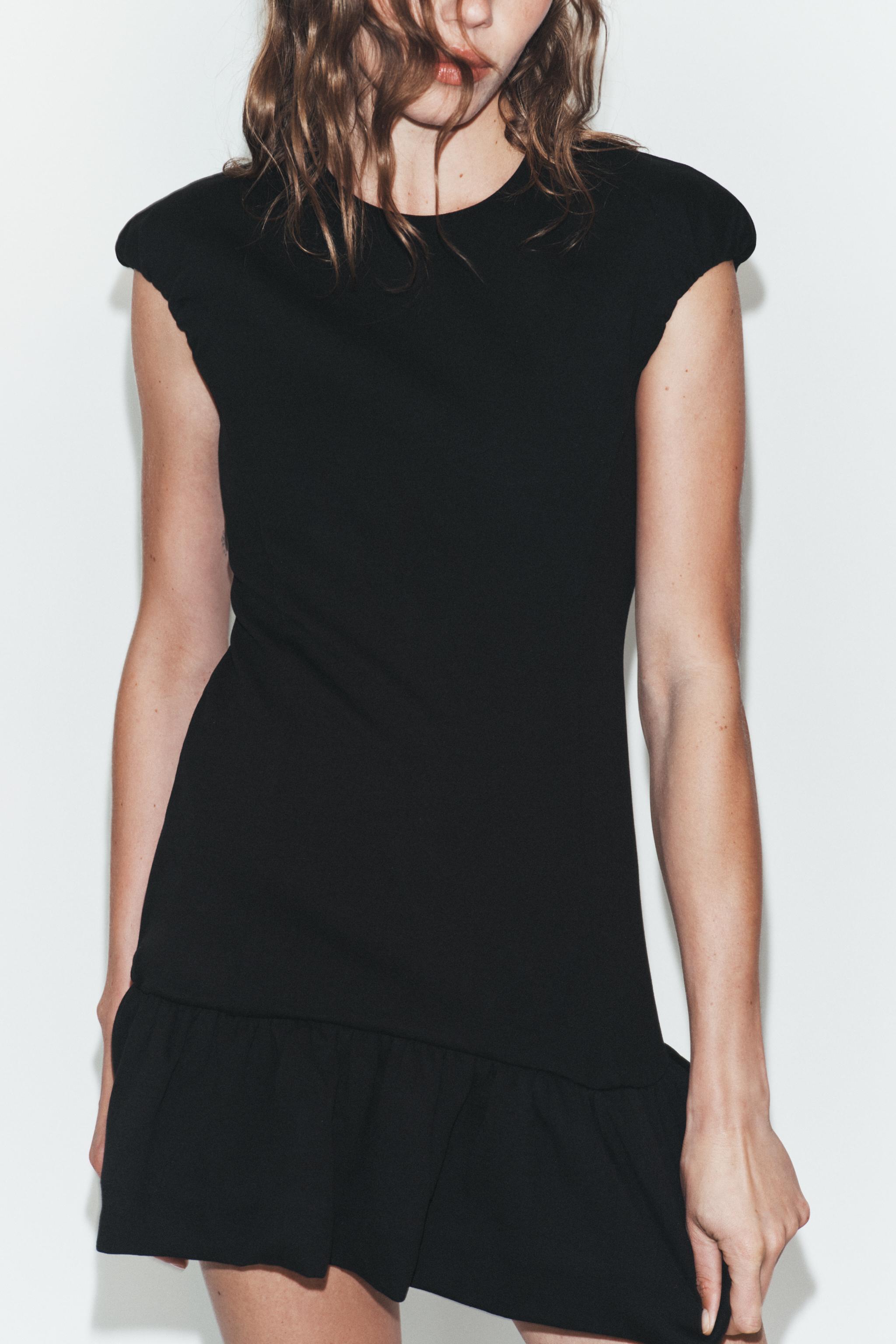 MINI DRESS WITH RUFFLED HEM — Black