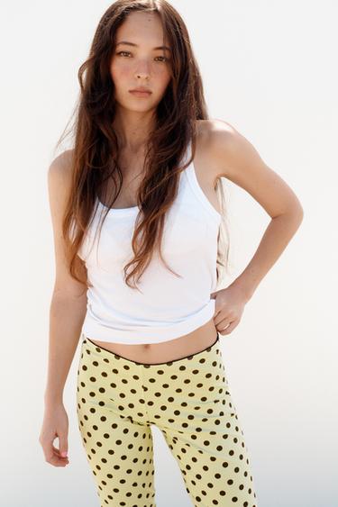 Zara POLKA DOT CAPRI PANTS - Yellow