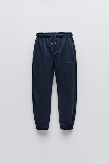 Zara EMBROIDERED TEXT JOGGER PANTS - Navy blue