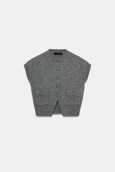 KNIT WAISTCOAT WITH COVERED BUTTONS - Grey by Zara