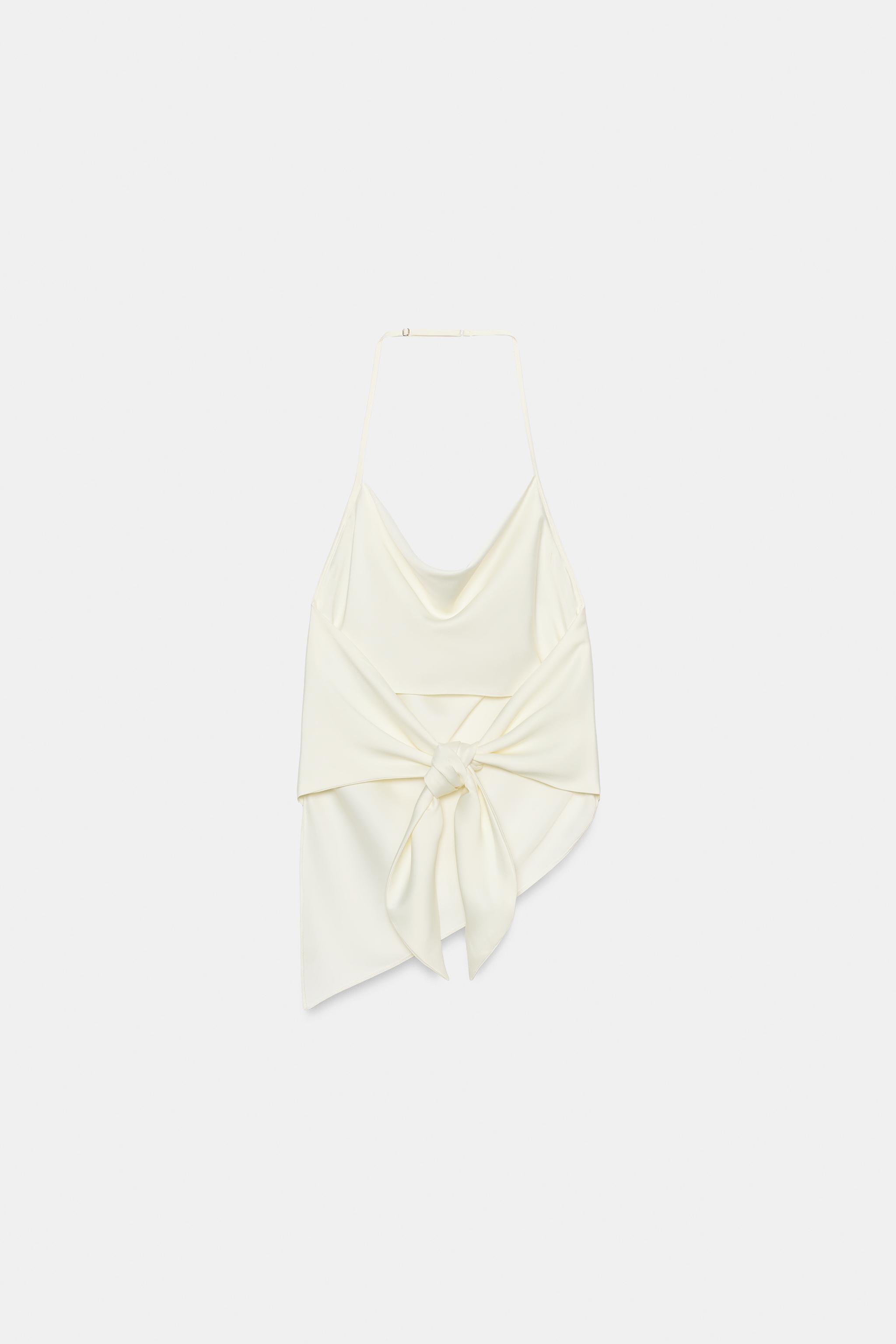 SATIN-EFFECT HALTER TOP — Oyster-white