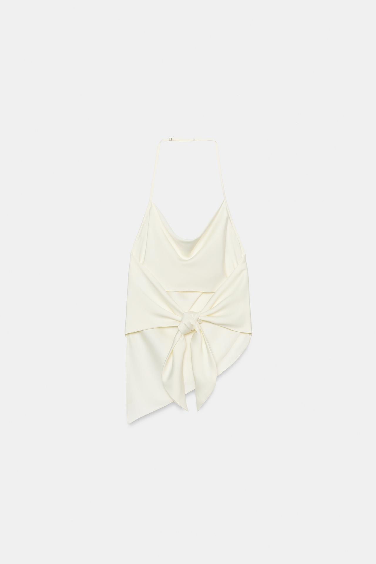 SATIN-EFFECT HALTER TOP — Oyster-white