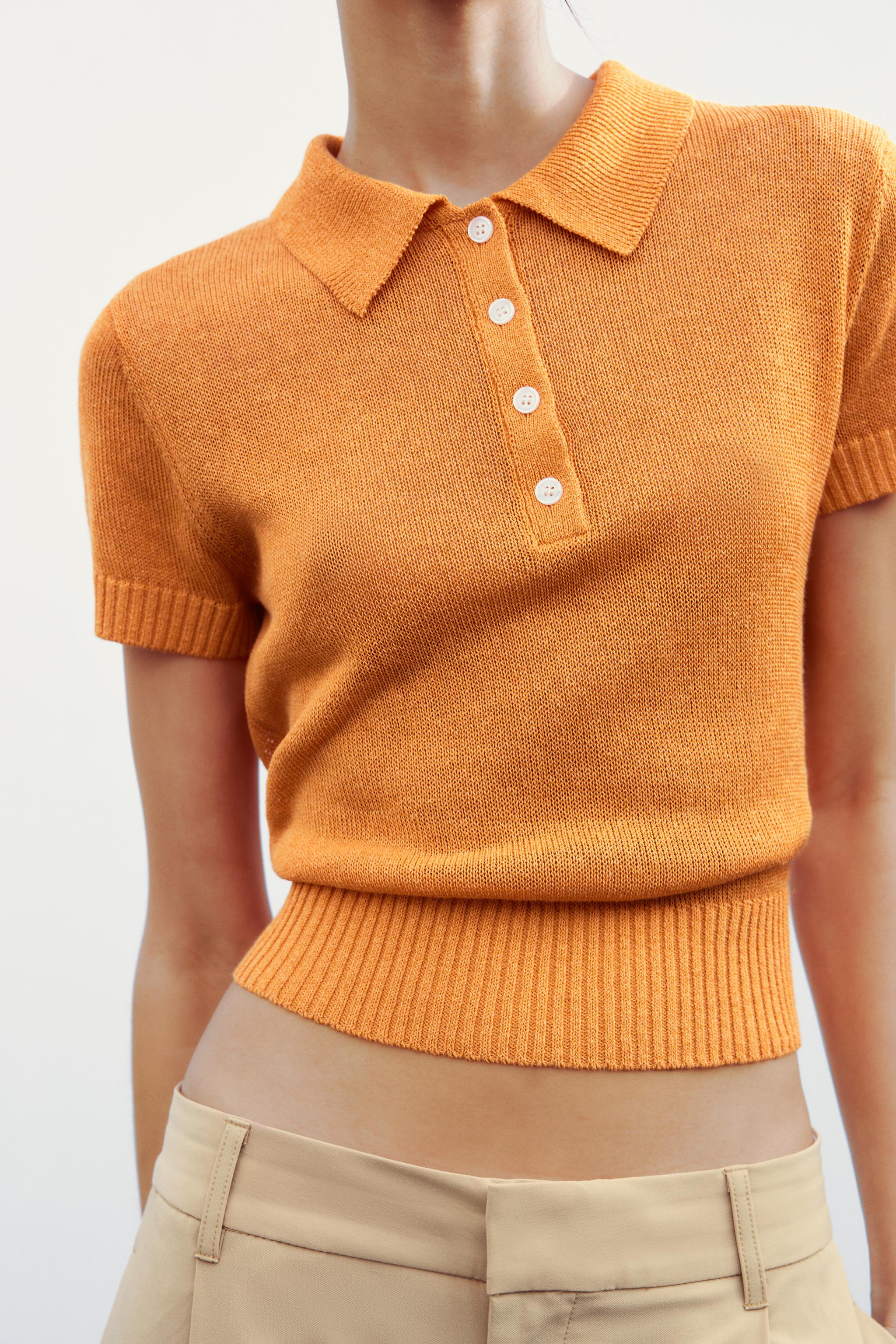 BASIC KNIT POLO TOP - Orange | ZARA United States