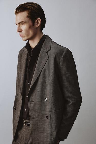DOUBLE-BREASTED 100% WOOL TEXTURED SUIT BLAZER - Brown by Zara - Image 5