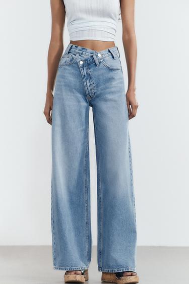 JEANS TRF WIDE LEG QEMER I KRYQËZUAR SHTRAT I LARTË - Blu indiane nga Zara