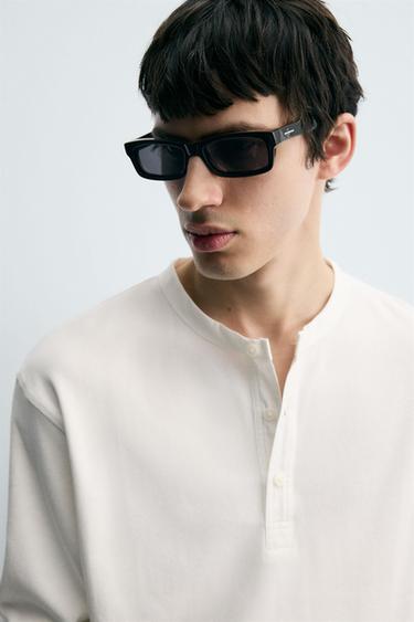 Zara TEXTURED CONTRAST NECK T-SHIRT - White