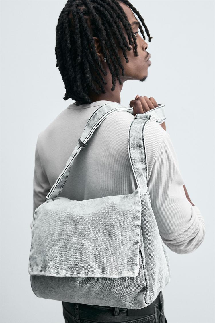 WASHED-EFFECT DENIM CROSSBODY BAG Blue ZARA Saudi Arabia