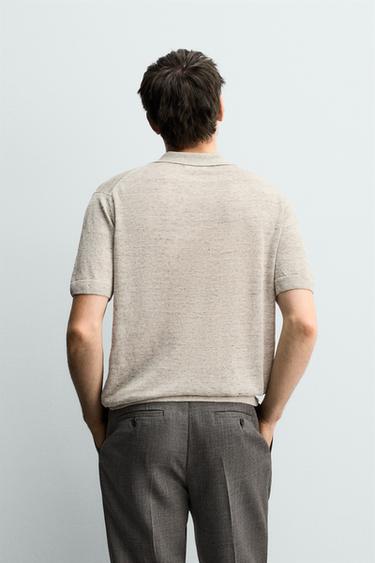 REGULAR FIT 100% LINEN KNIT POLO SHIRT - Grey marl by Zara - Image 2