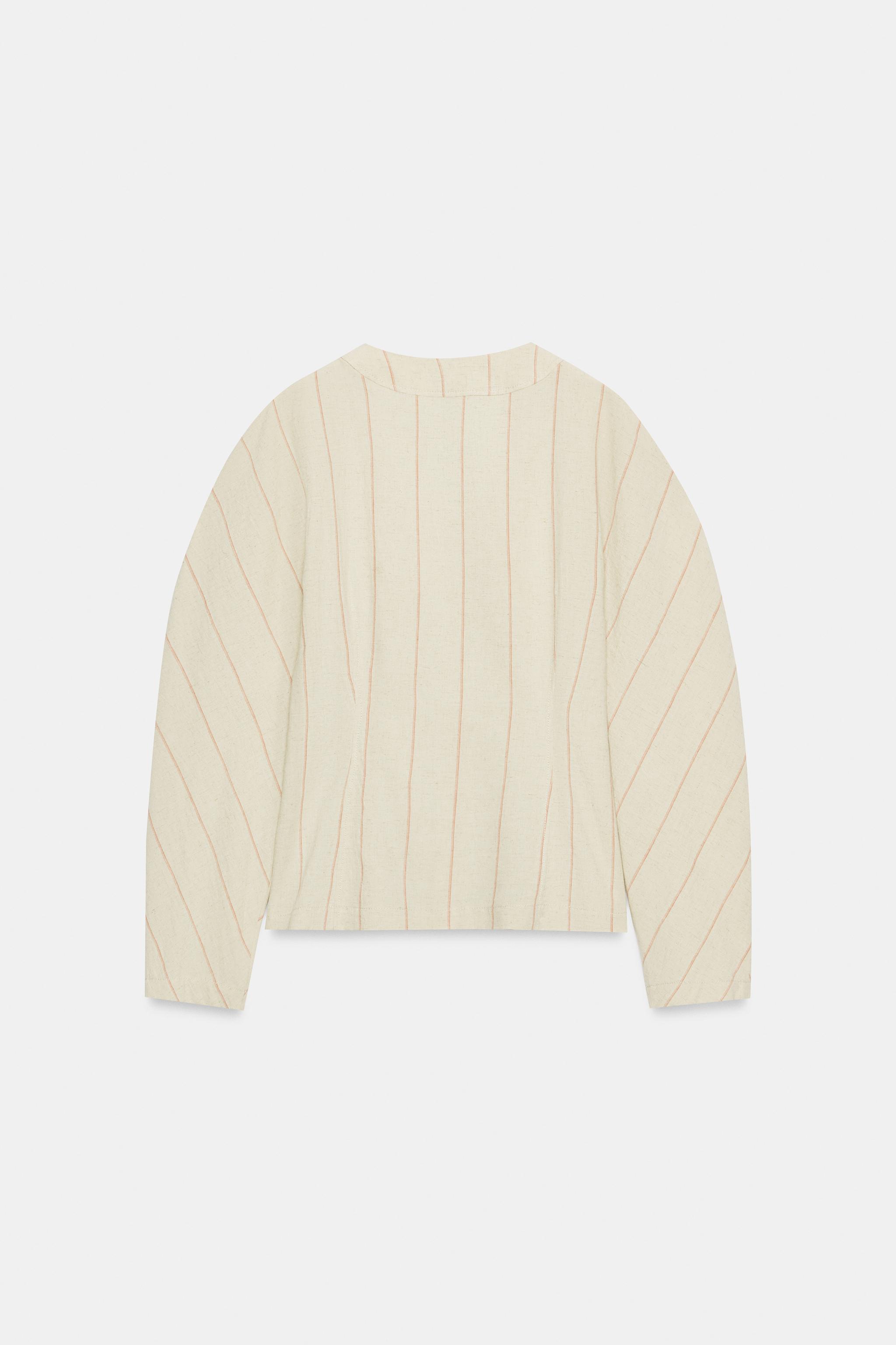 Zara ÇİZGİLİ KETEN KARIŞIMLI BLUZ görsel 7
