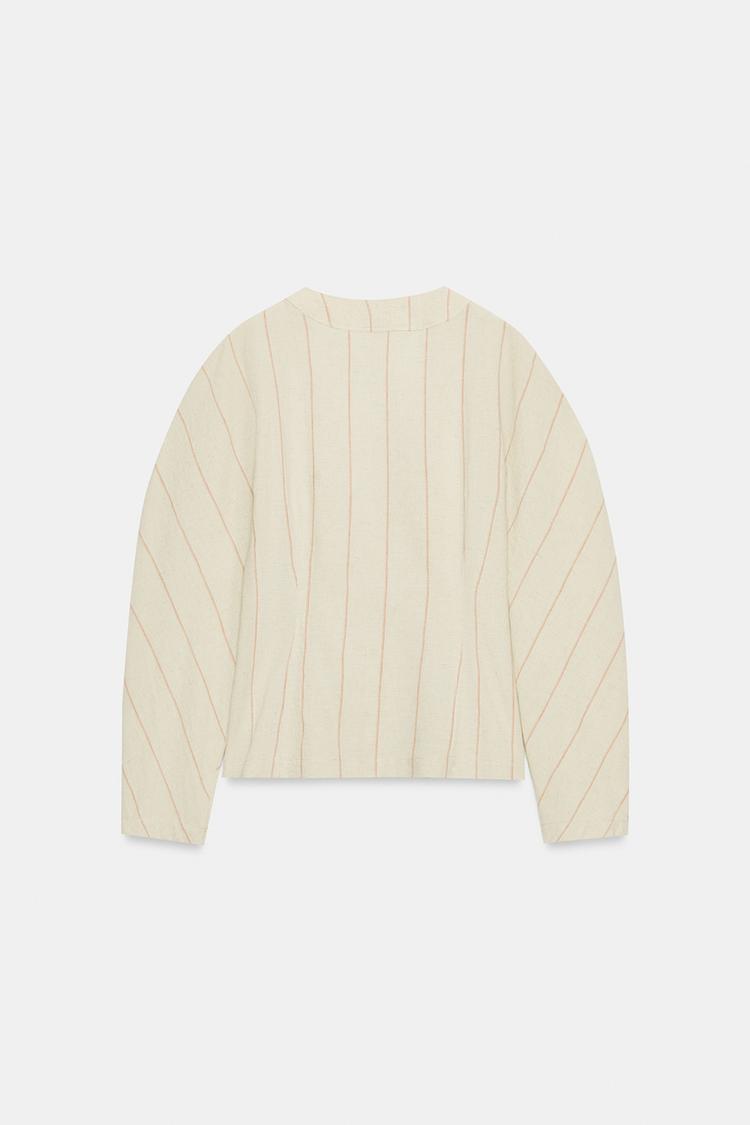 Blusa entallada a rayas de mezcla de lino 7