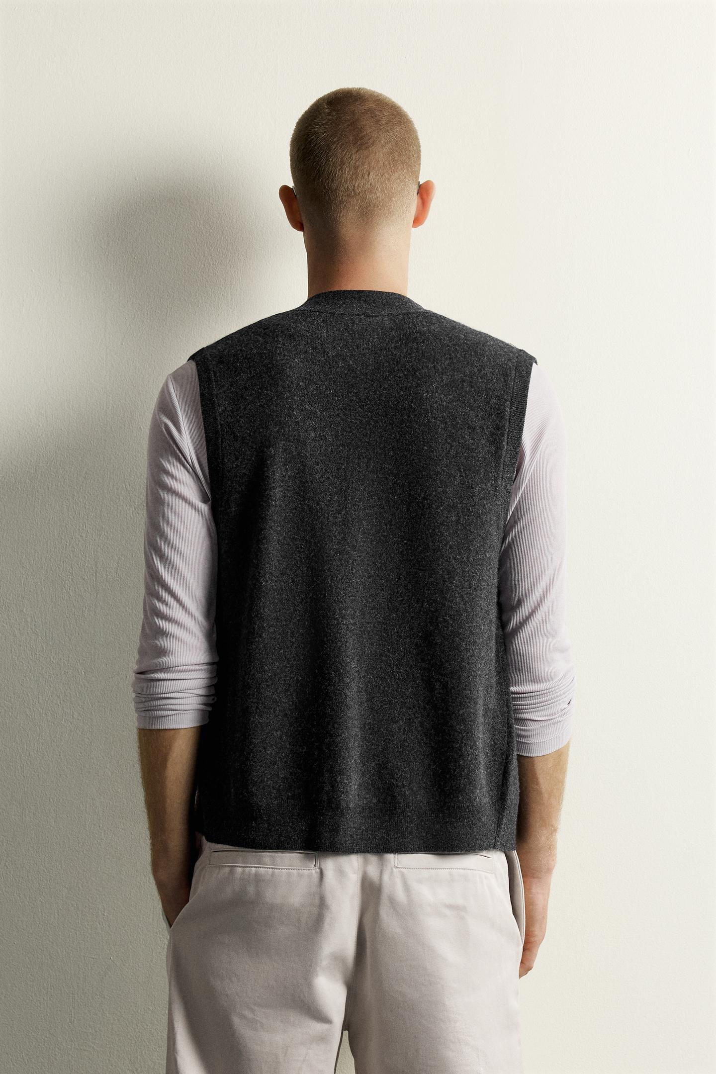 Мужской жилет Zara 100% Wool Knit Vest, цвет: Тёмный серый — фото 3