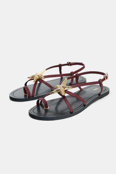 STRAPPY SANDALS WITH METAL DETAIL - Burgundy Red by Zara - Image 2