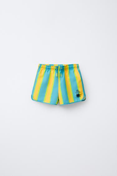 6-14 AÑOS/ BERMUDA DE BAÑO CORTA RAYAS - Turquesa de Zara