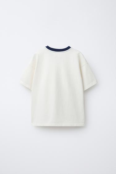 T-SHIRT COL CONTRASTE - Écru de Zara - Image 1