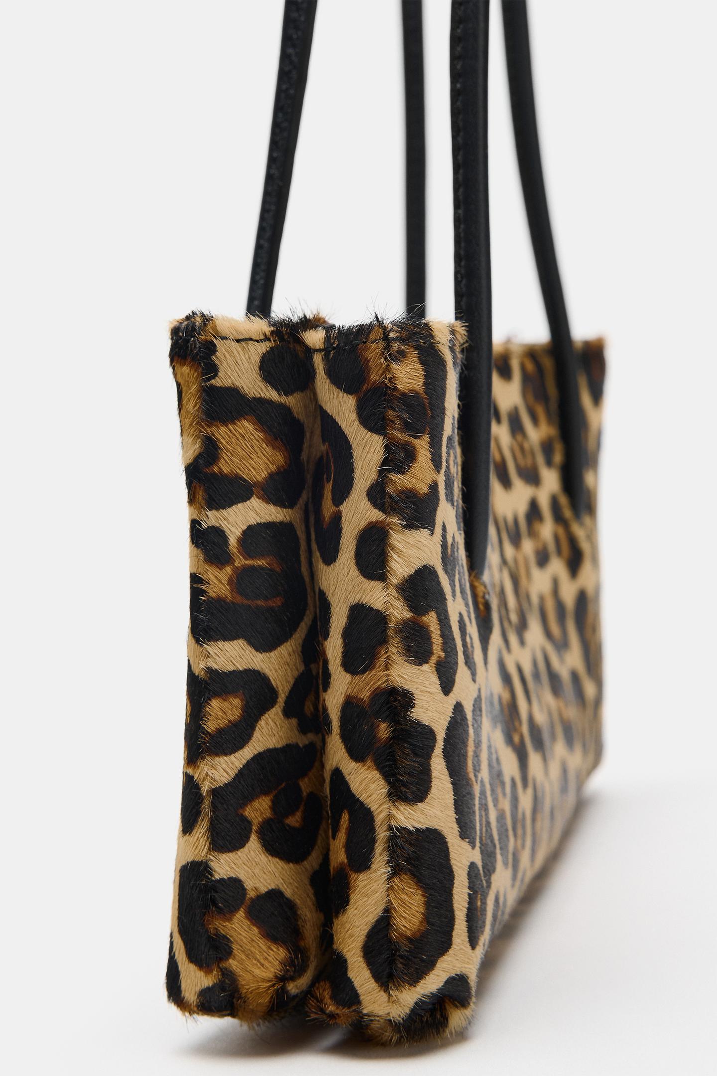 Женская сумка Zara Animal Print Leather Shoulder, цвет: Леопардовый — фото 6