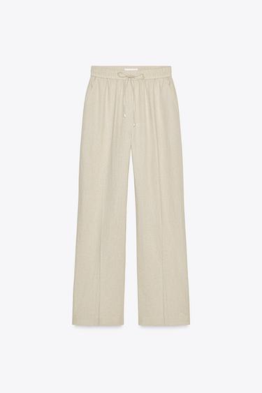 LINEN BLEND STRAIGHT TROUSERS - Light beige by Zara