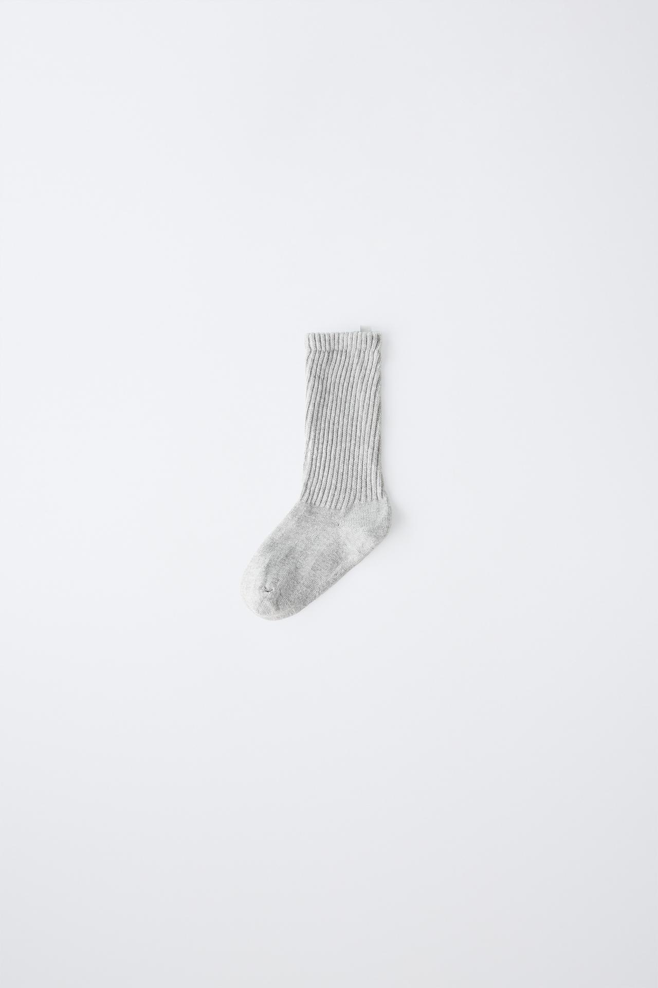 RIBBED MID-CALF SOCKS WITH LABEL — Gray