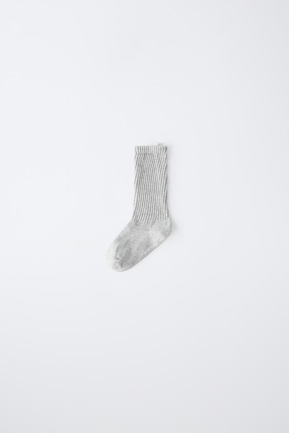 RIBBED MID-LENGTH SOCKS WITH LABEL - Grey by Zara - Image 0