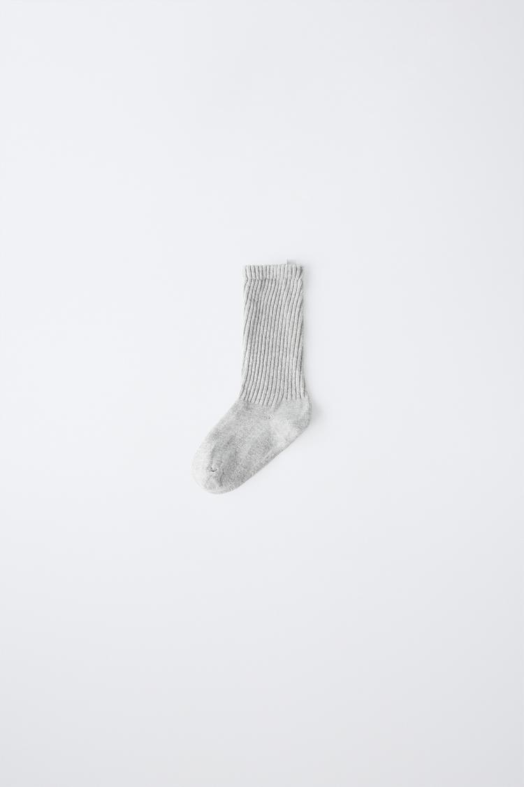 RIBBED MID-CALF SOCKS WITH LABEL — Gray
