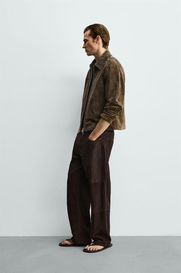 SURCHEMISE REGULAR FIT EN CUIR SUÉDÉ - Marron de Zara - Image 3