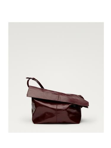 Zara Crackled nappa leather flap bag - Brown marl