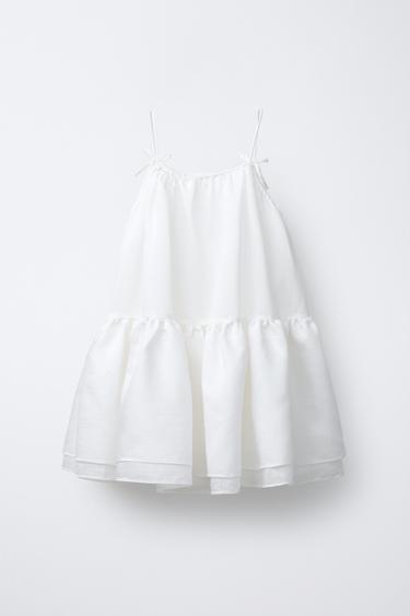 DRESS WITH RUFFLES AND BOWS - Oyster-white by Zara