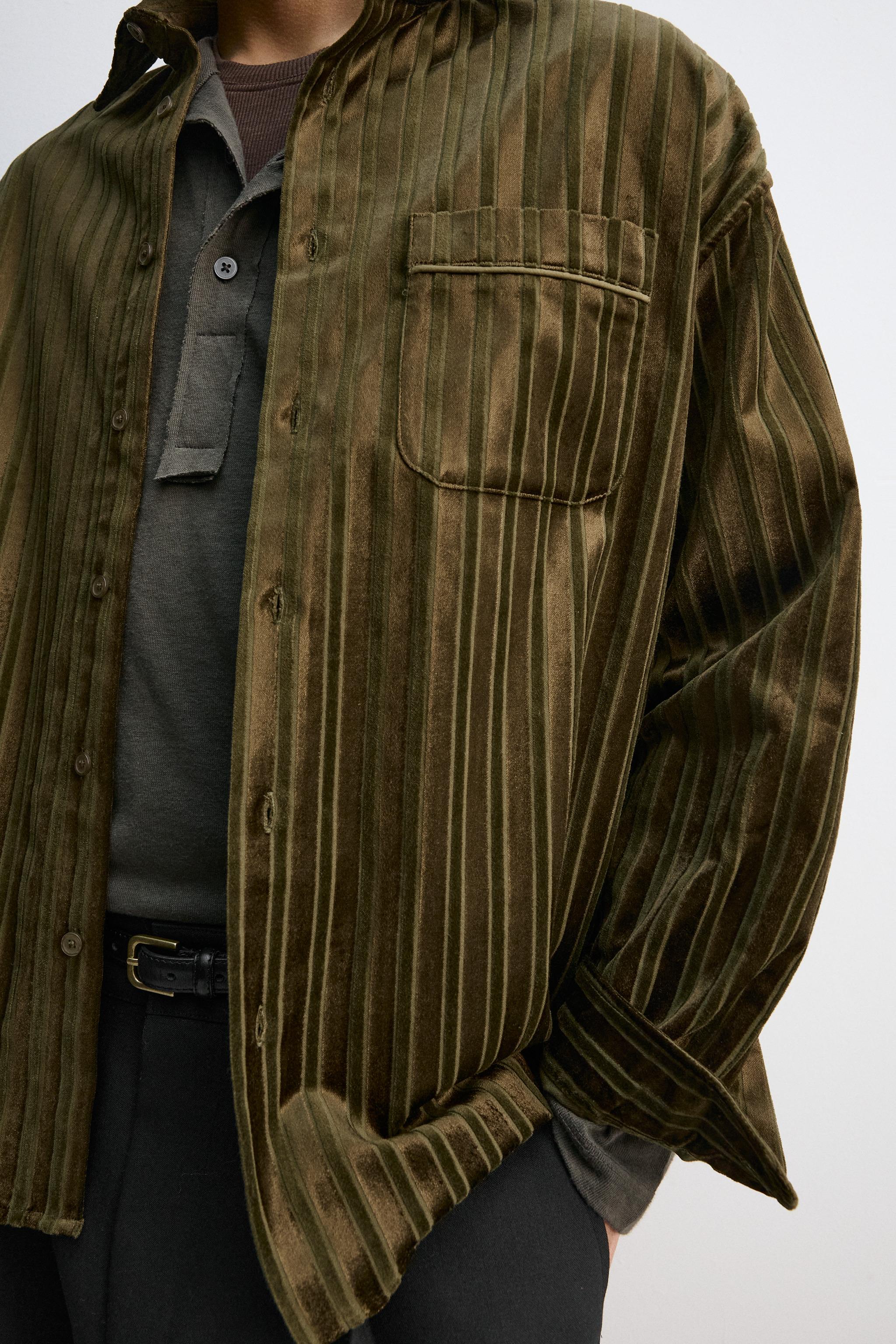 VELVET EMBOSSED STRIPED SHIRT