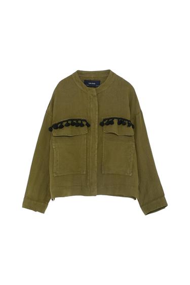 LINEN JACKET WITH POMPOMS