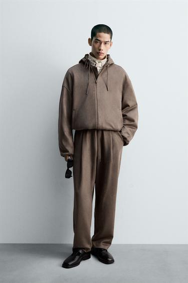 FAUX SUEDE PLEATED TROUSERS - Taupe grey by Zara