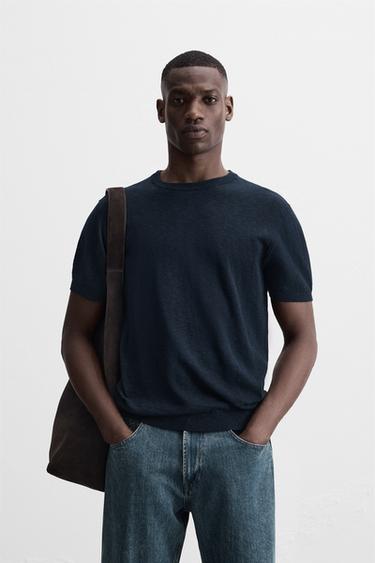 COTTON - LINEN SWEATER - Navy blue by Zara