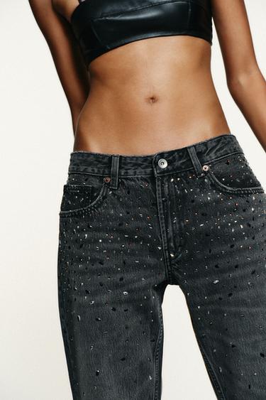 TRF LOW-RISE RHINESTONE STRAIGHT JEANS - Black by Zara - Image 5