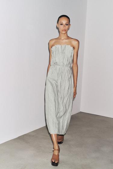 PLISSEEKLEID MIT LEINEN ZW COLLECTION - Hellgrau von Zara - Bild 0