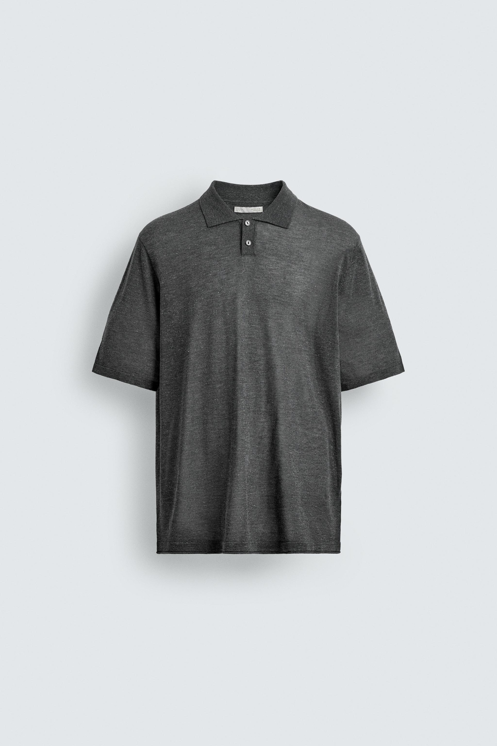 RELAXED FIT KNIT POLO SHIRT — Grey marl