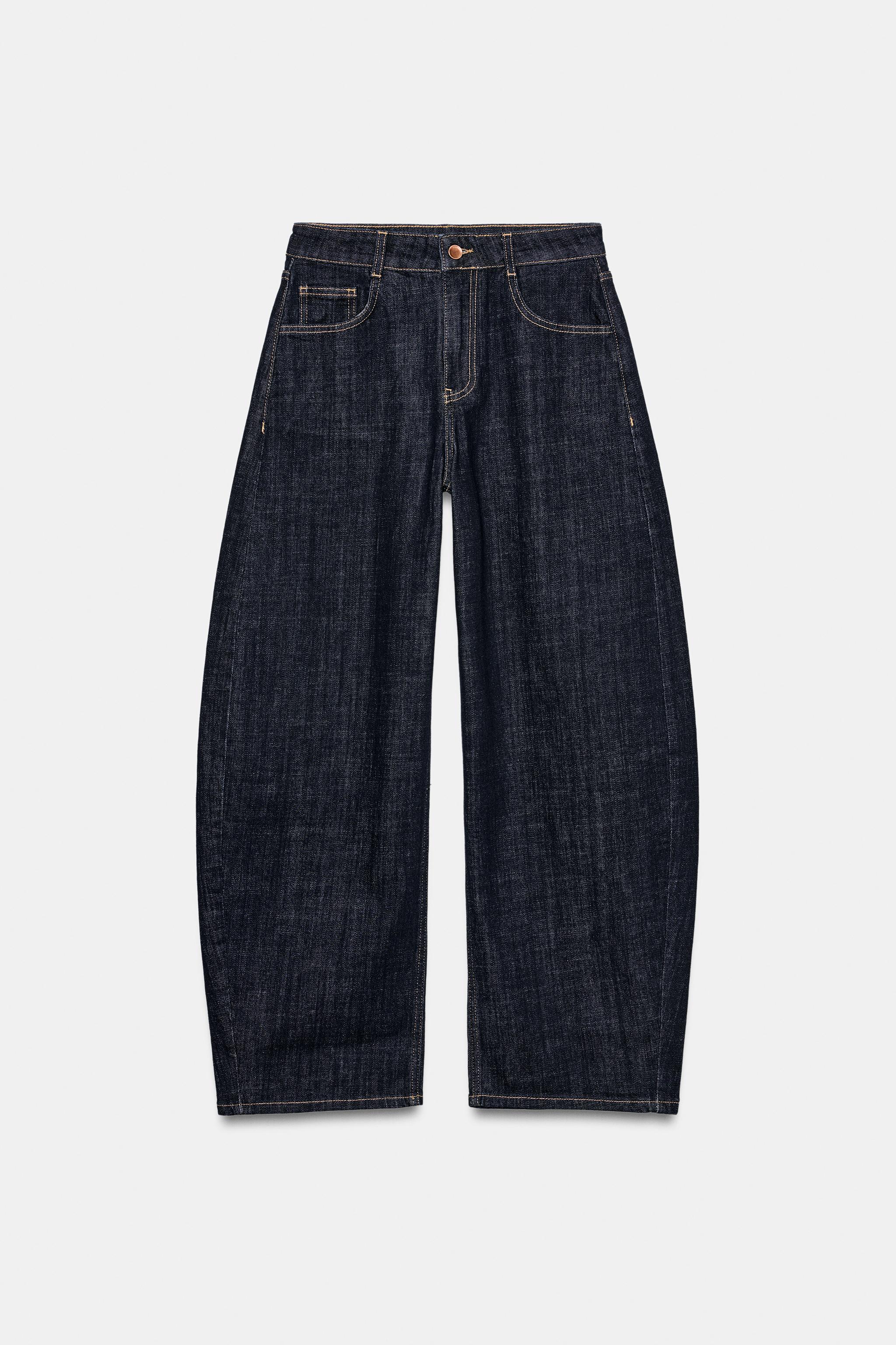 Zara Z1975 barrel yüksek bel arka nakışlı jean görsel 7