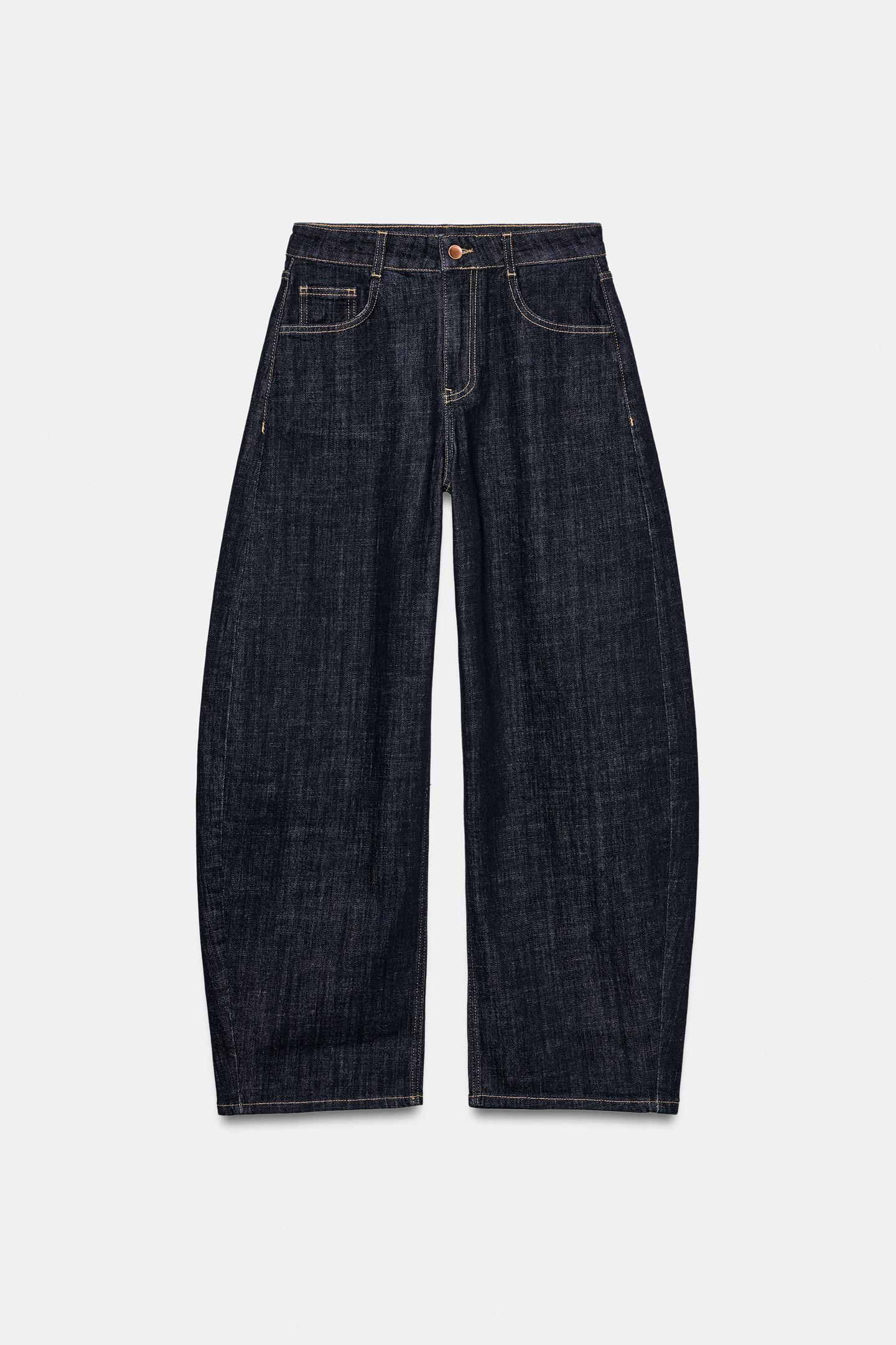 Женские джинсы Zara Z1975 High-Rise Barrel Jeans with Back Embroidery, цвет: Синий — фото 7