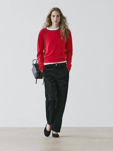 Zara Wool blend crew neck knit sweater - Red / Orange