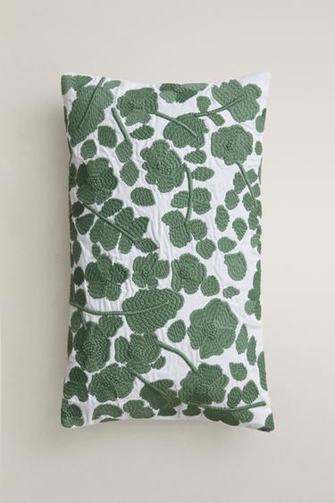 EMBROIDERED FLOWER CUSHION COVER - Neon green by Zara - Image 0