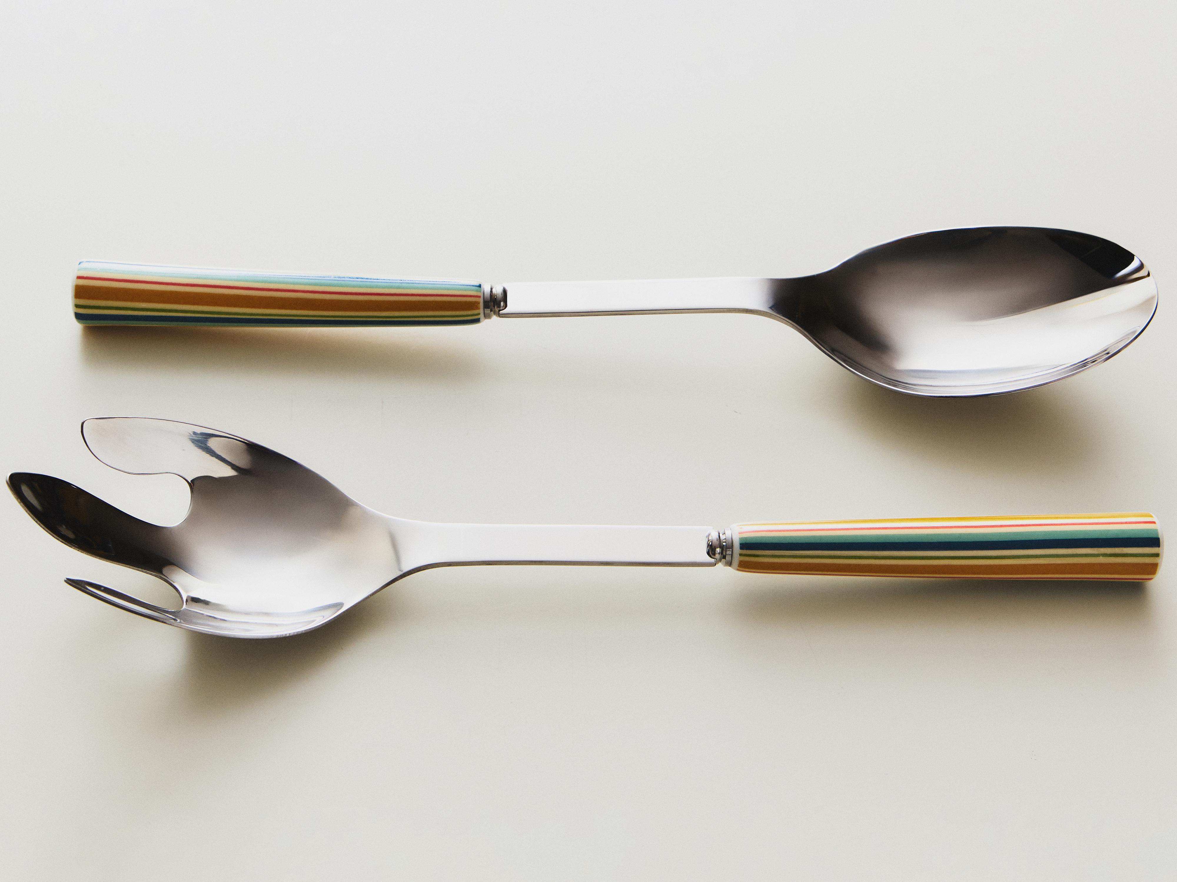 CERAMIC HANDLE SALAD CUTLERY SET (SET OF 2) — Steel