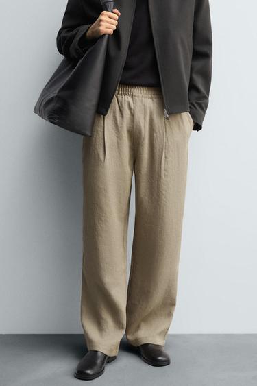 Zara FLOWY PLEATED PANTS - taupe brown