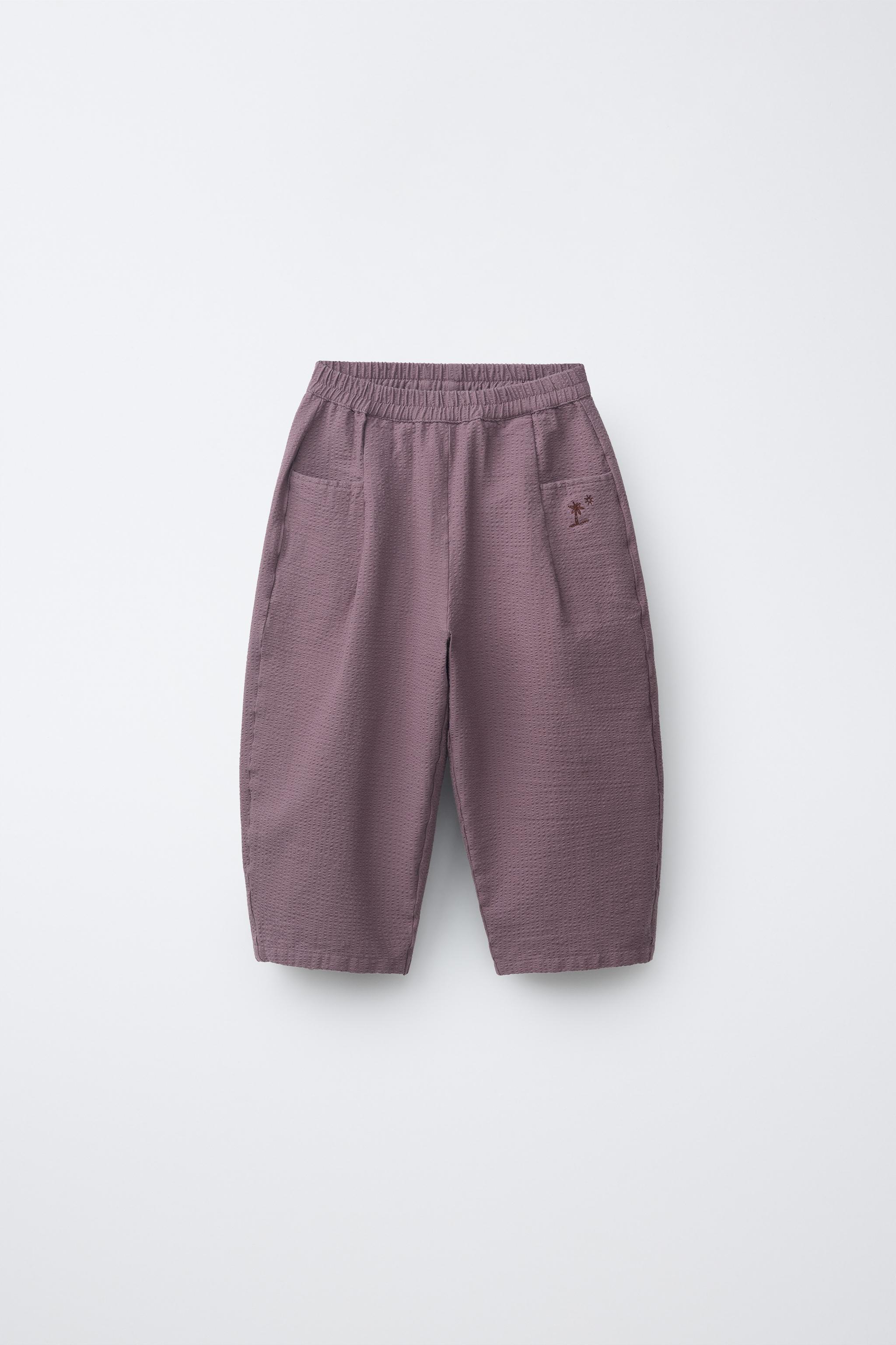 Ungrai EMBROIDERED SEERSUCKER BAGGY TROUSERS - Light maroon | ZARA Singapore