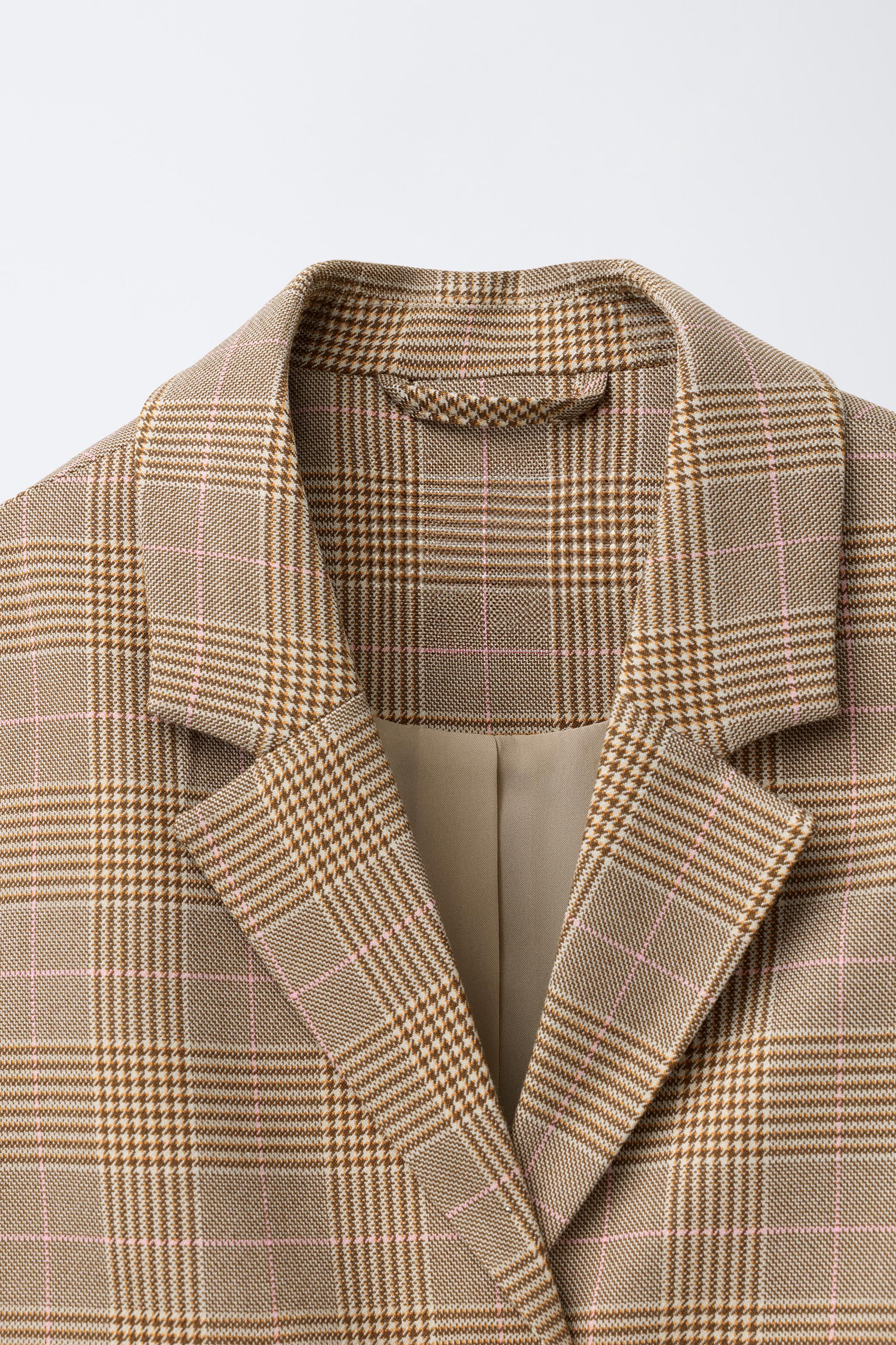 PLAID CROPPED BLAZER - Light beige | ZARA United States