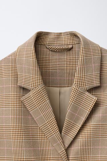 BLAZER COURT À CARREAUX - Beige clair de Zara - Image 2