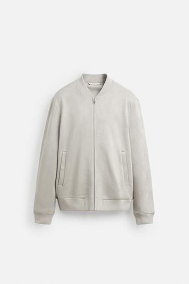 CAZADORA BOMBER EFECTO ANTE - Gris perla de Zara