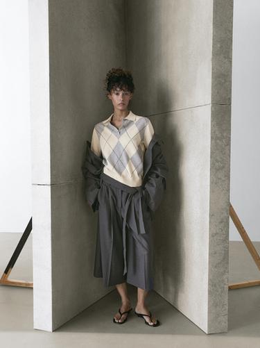 Zara Argyle knit polo sweater - Ecru